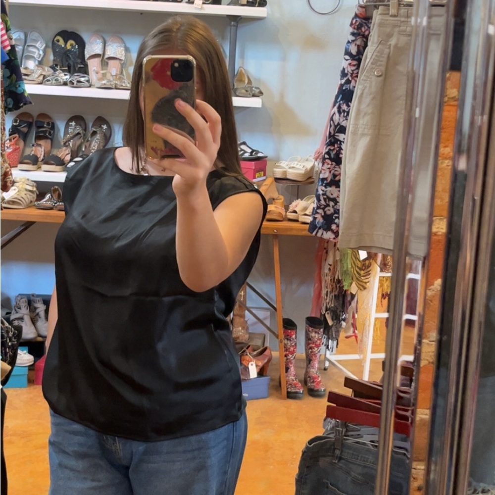 LOFT Black Satin Blouse